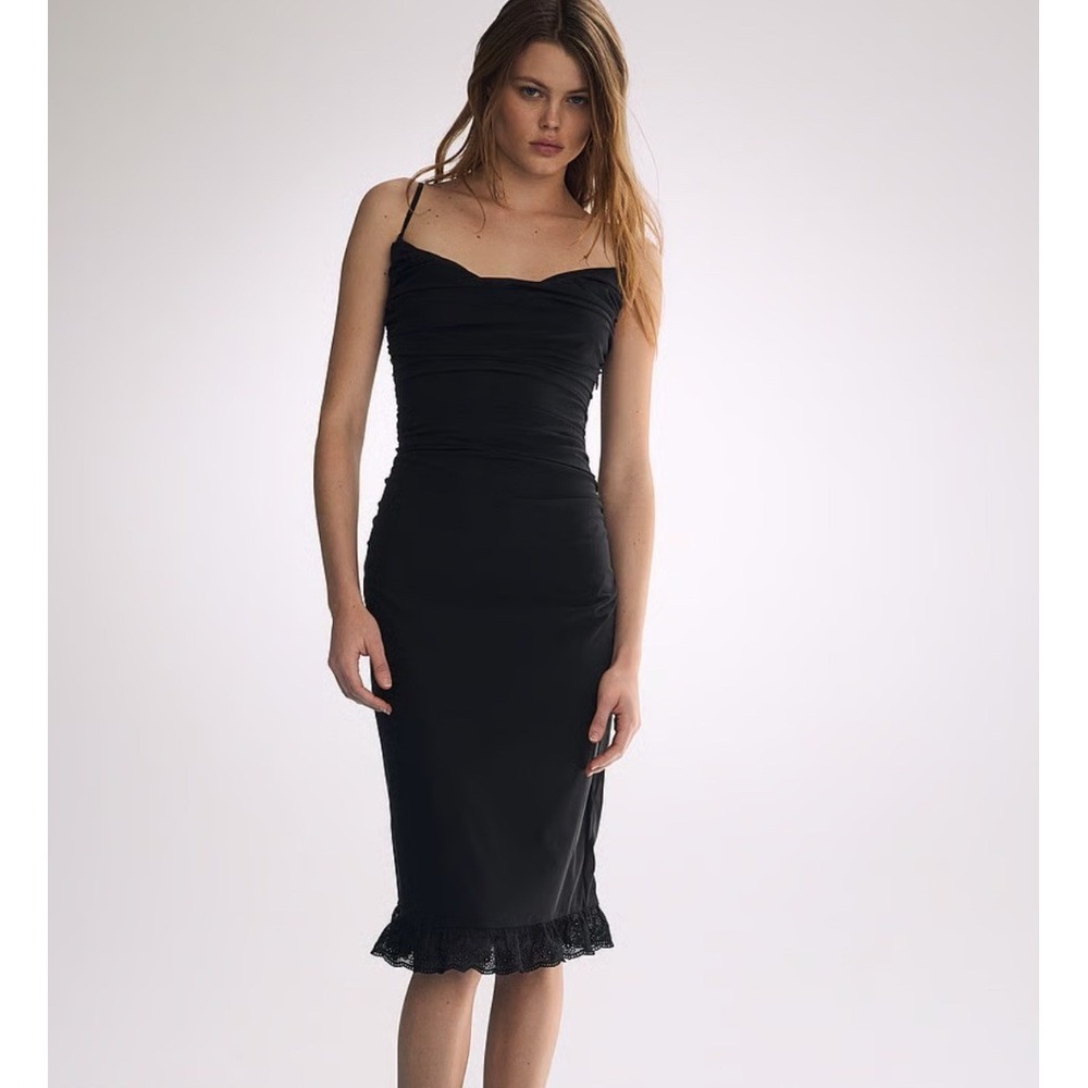 Atelier Victoria's Secret X Altuzarra Mesh Flounce Ruched Midi Dress Black M